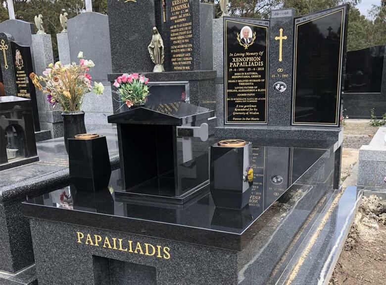 Custom headstones at Northern Memorial Park