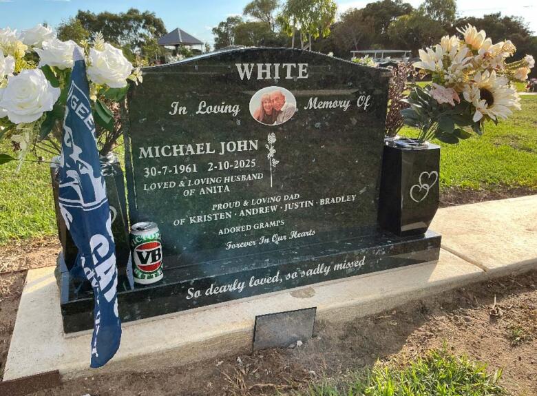 White - lawn headstone and base
